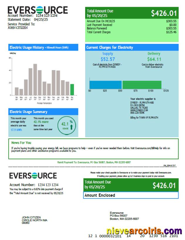 USA Eversource utility bill
